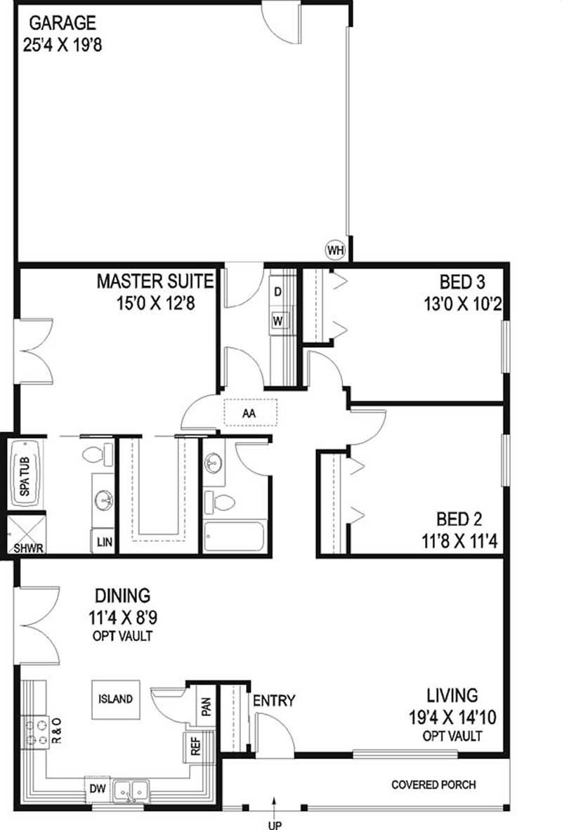 Floor Plan First Story of Ranch Plan #145-1148
