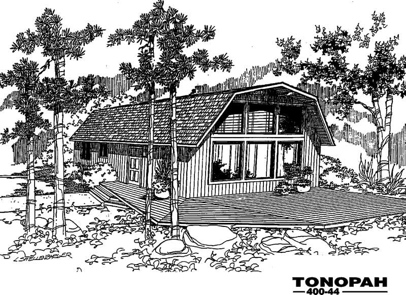 Front view of Log Cabin home (ThePlanCollection: House Plan #145-1154)