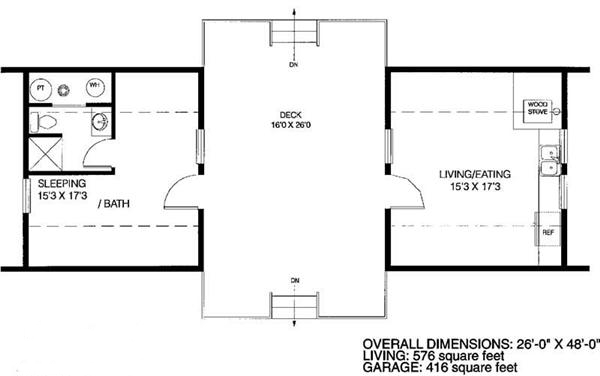 Floor Plan Main Level of A Frame Plan #145-1156