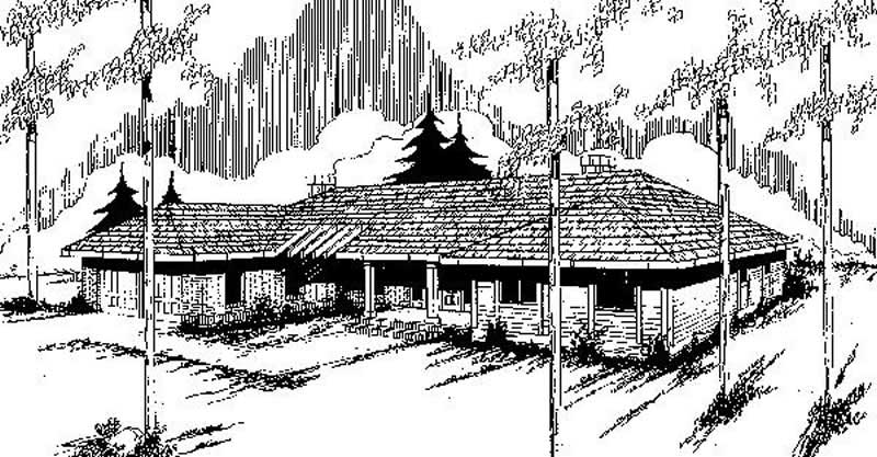 Front view of Ranch home (ThePlanCollection: House Plan #145-1160)