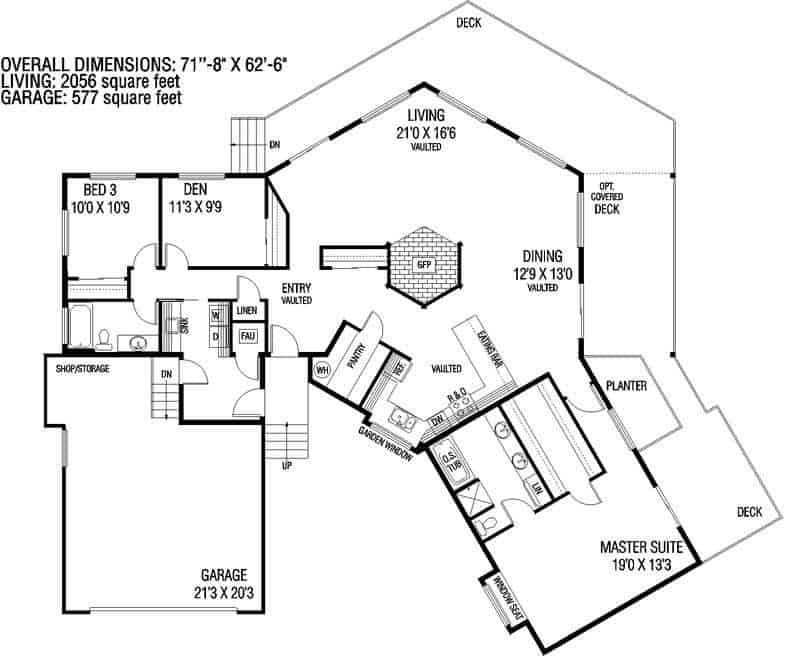 Floor Plan Main Level of Contemporary Plan #145-1161
