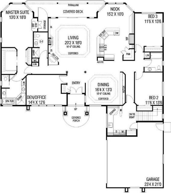 Floor Plan First Story of Craftsman Plan #145-1162