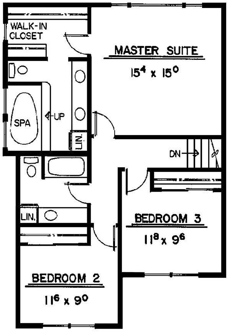 Floor Plan Second Story of Traditional Plan #145-1165
