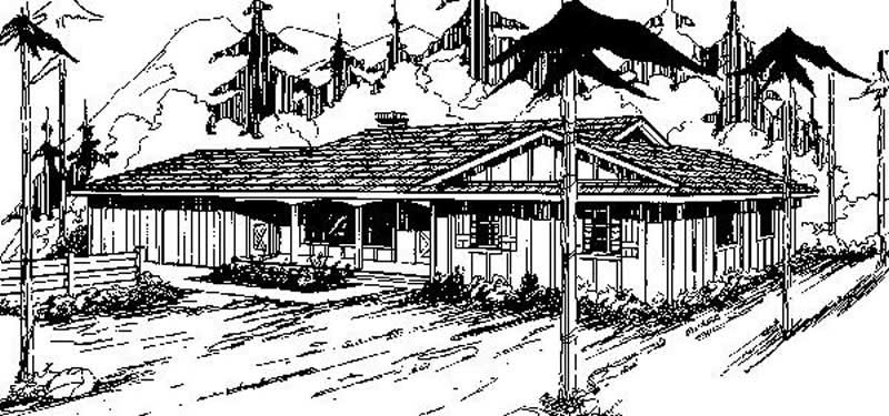 Front view of Ranch home (ThePlanCollection: House Plan #145-1167)
