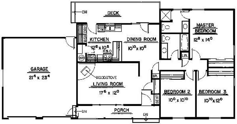 Floor Plan First Story of Ranch Plan #145-1167