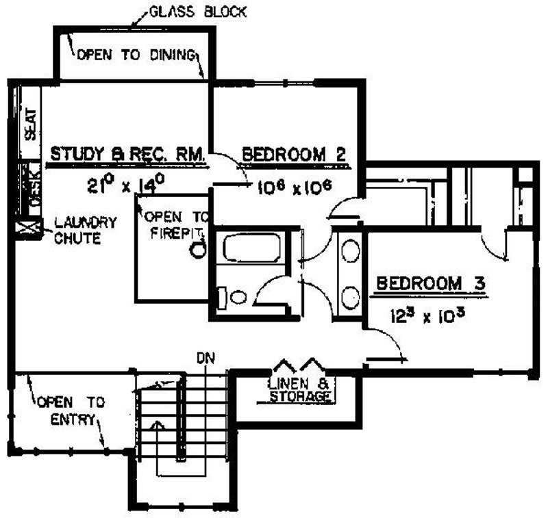 Floor Plan Second Story of Modern Plan #145-1168