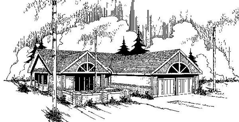 Front view of Ranch home (ThePlanCollection: House Plan #145-1170)