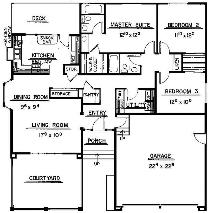 Floor Plan First Story of Ranch Plan #145-1170