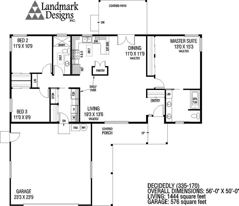 Floor Plan First Story of Ranch Plan #145-1176