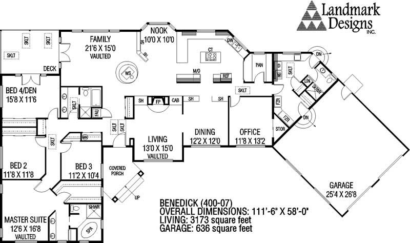 Floor Plan First Story of Ranch Plan #145-1178