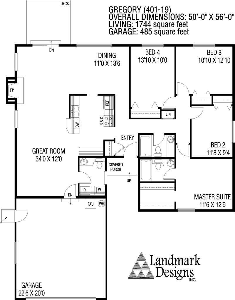Floor Plan First Story of Ranch Plan #145-1187