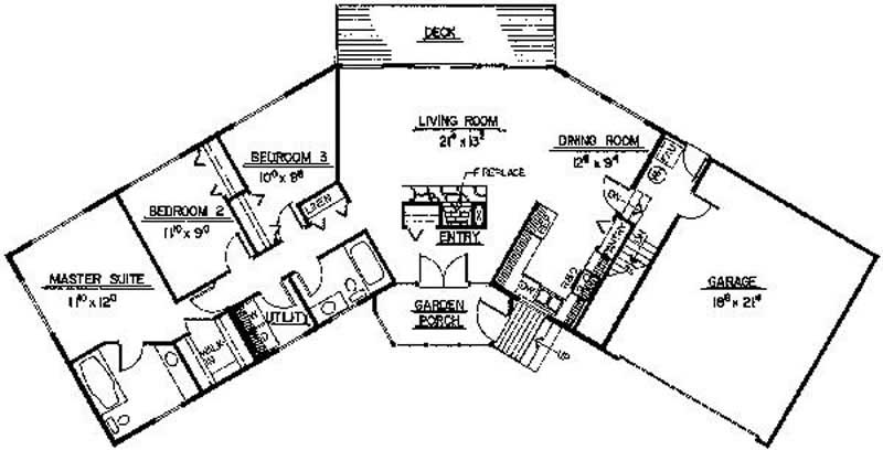Floor Plan First Story of Ranch Plan #145-1189