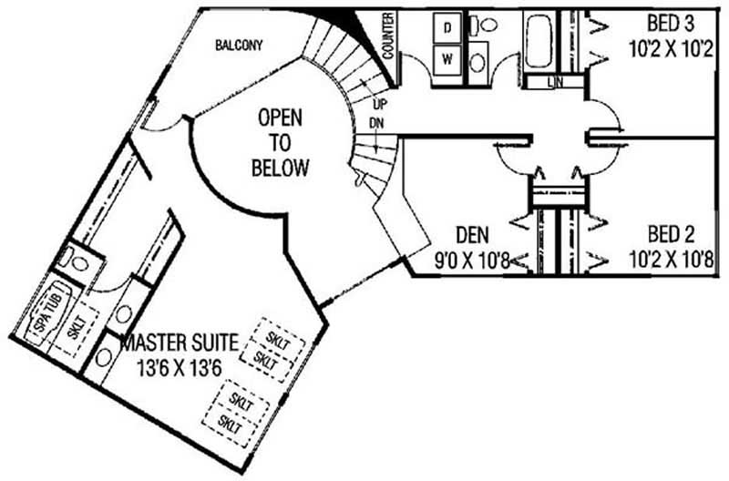 Floor Plan Second Story of Coastal Plan #145-1197