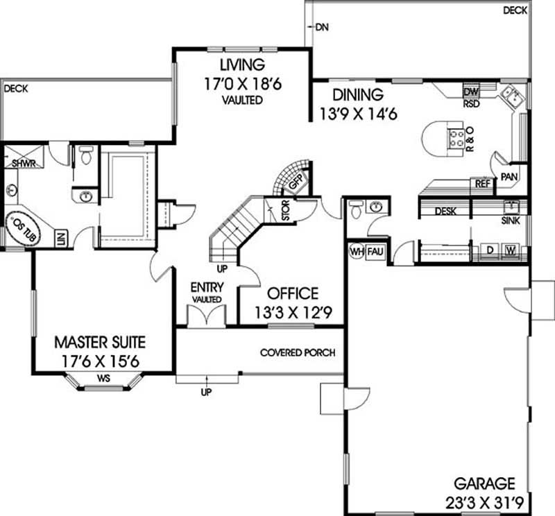 Floor Plan First Story of Contemporary Plan #145-1198