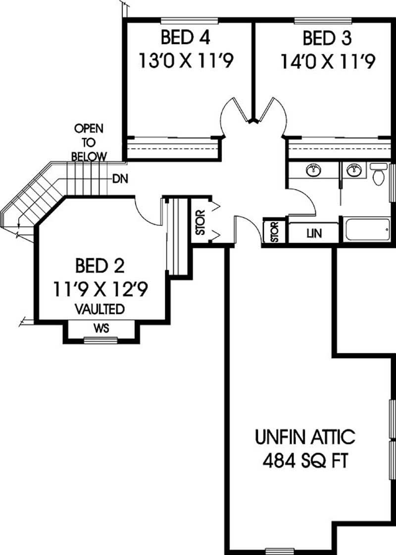 Floor Plan Second Story of Contemporary Plan #145-1198