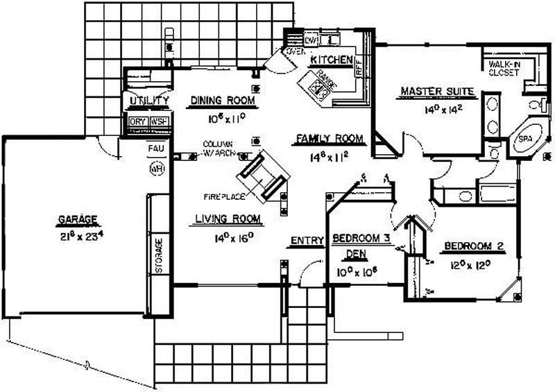Floor Plan First Story of Mediterranean Plan #145-1203