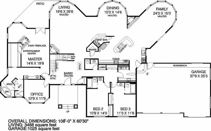 Floor Plan Main Level of Ranch Plan #145-1213