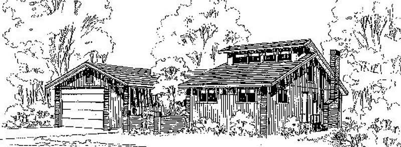 Front view of Log Cabin home (ThePlanCollection: House Plan #145-1224)