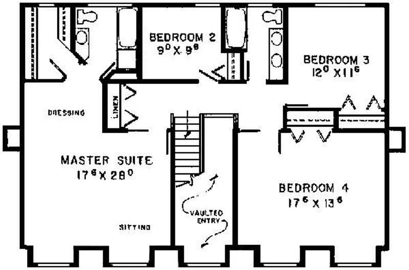 Floor Plan Second Story of Country Plan #145-1227