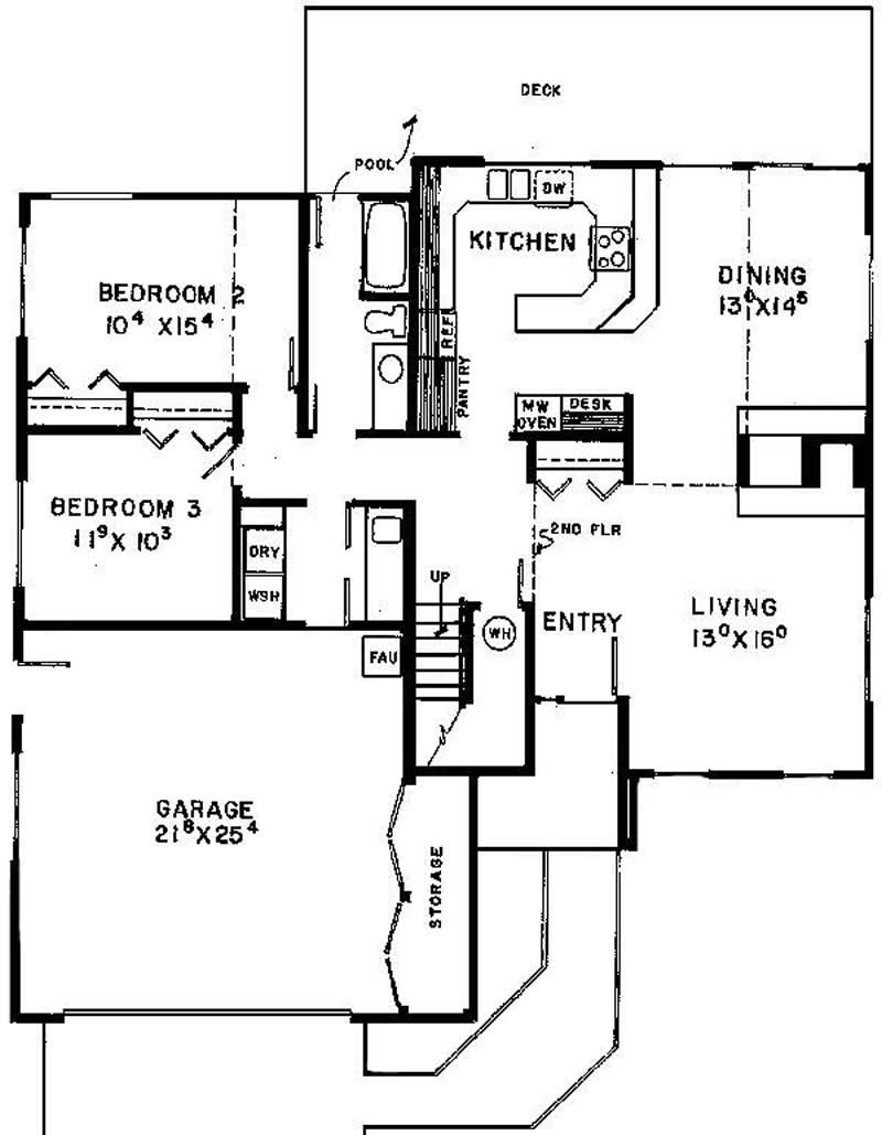 Floor Plan First Story of Modern Plan #145-1229