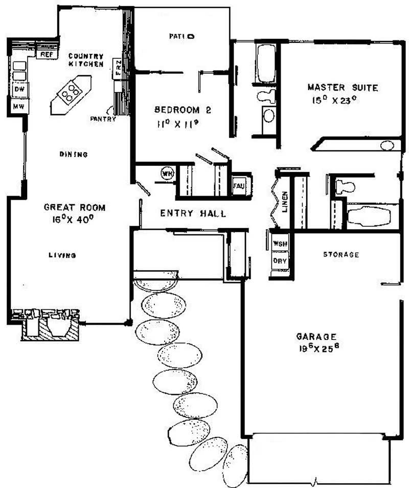 Floor Plan First Story of Ranch Plan #145-1232