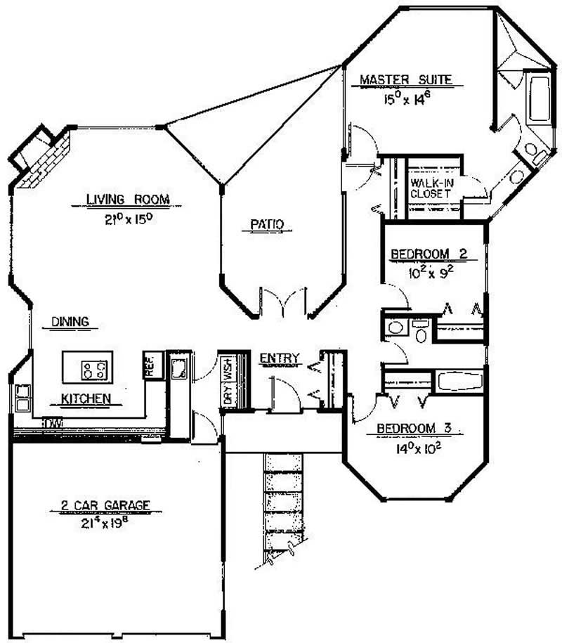 Floor Plan First Story of Ranch Plan #145-1239