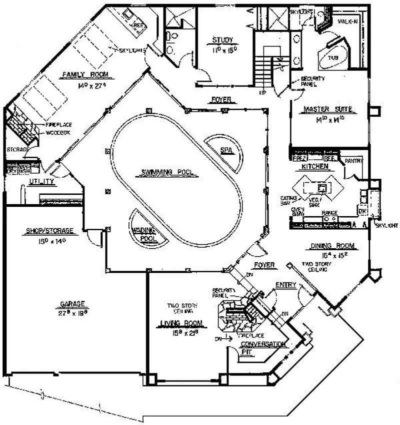 Floor Plan First Story of Southwest Plan #145-1269