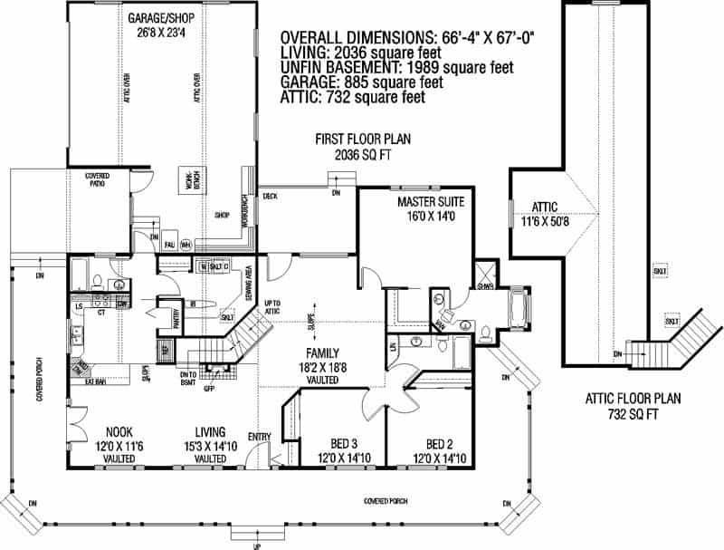 Floor Plan Main Level of Ranch Plan #145-1276
