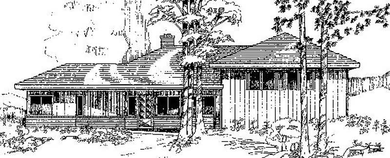 Front view of Ranch home (ThePlanCollection: House Plan #145-1290)