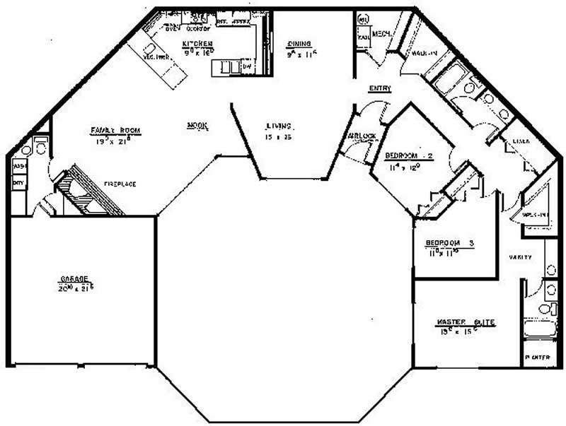 Floor Plan First Story of Ranch Plan #145-1291