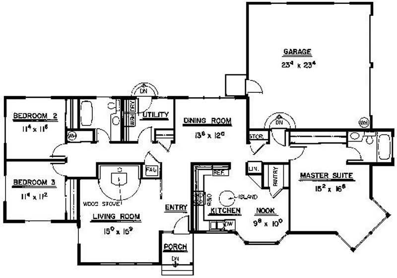 Floor Plan First Story of Ranch Plan #145-1294