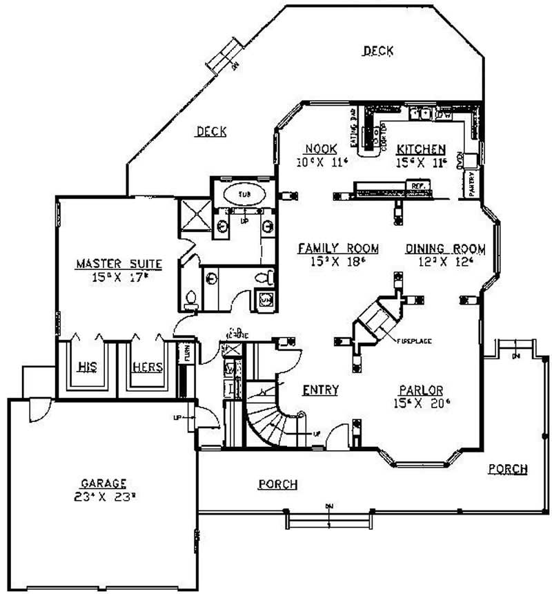 Floor Plan First Story of Country Plan #145-1295