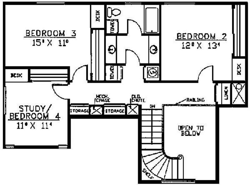 Floor Plan Second Story of Country Plan #145-1295