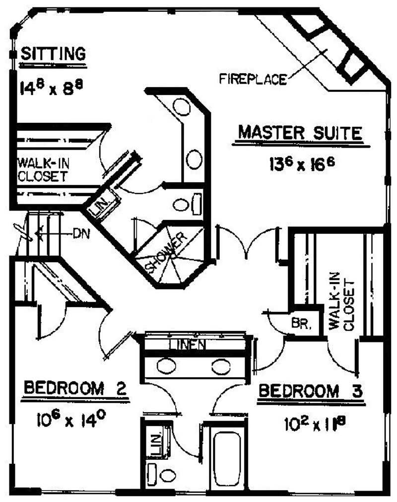 Floor Plan Second Story of Contemporary Plan #145-1296