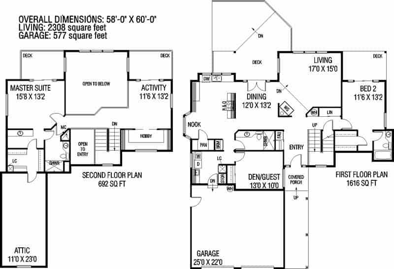 Floor Plans for First and Second Story of Contemporary Plan #145-1303