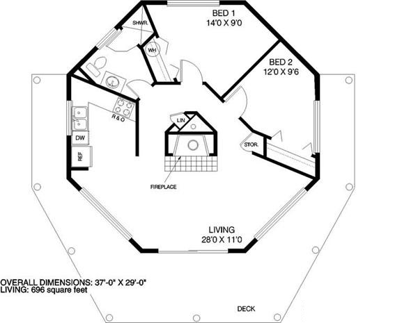 Floor Plan First Story of Vacation Homes Plan #145-1312