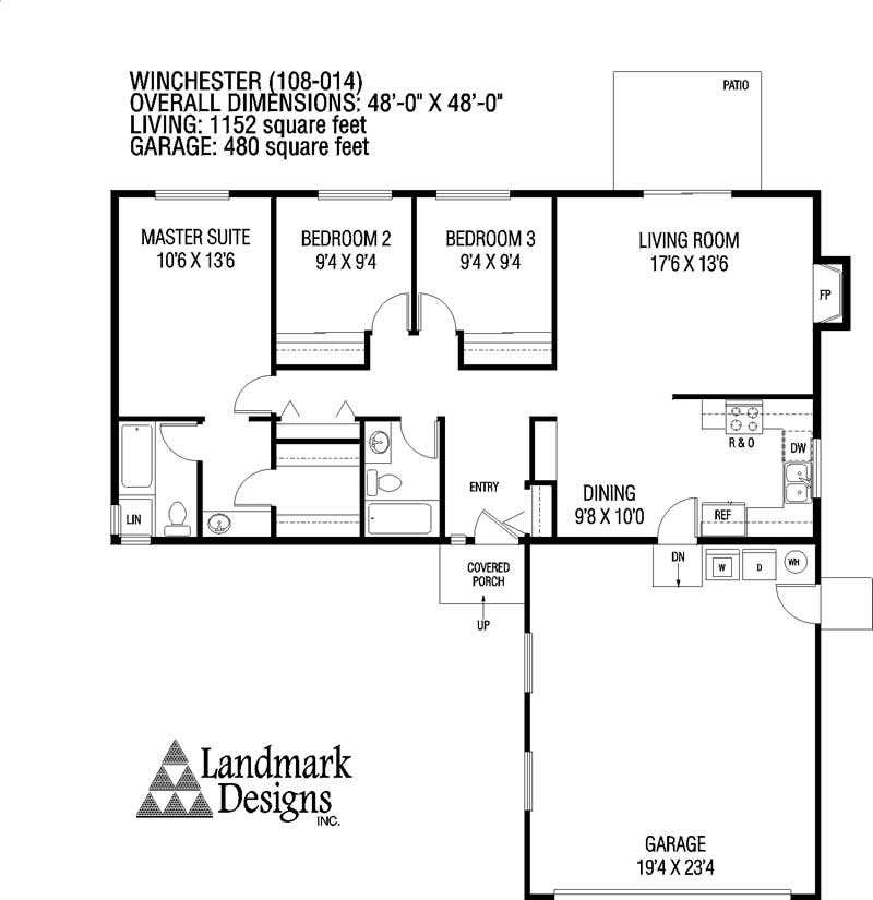 Floor Plan Main Level of Ranch Plan #145-1314