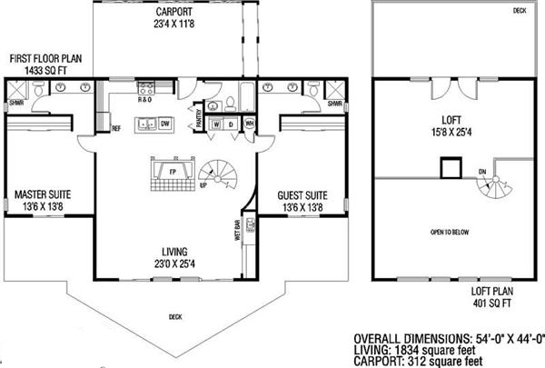 Floor Plan Main Level of A Frame Plan #145-1325