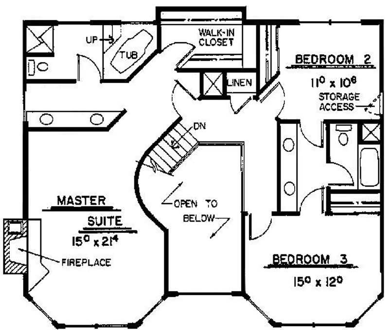 Floor Plan Second Story of Country Plan #145-1340