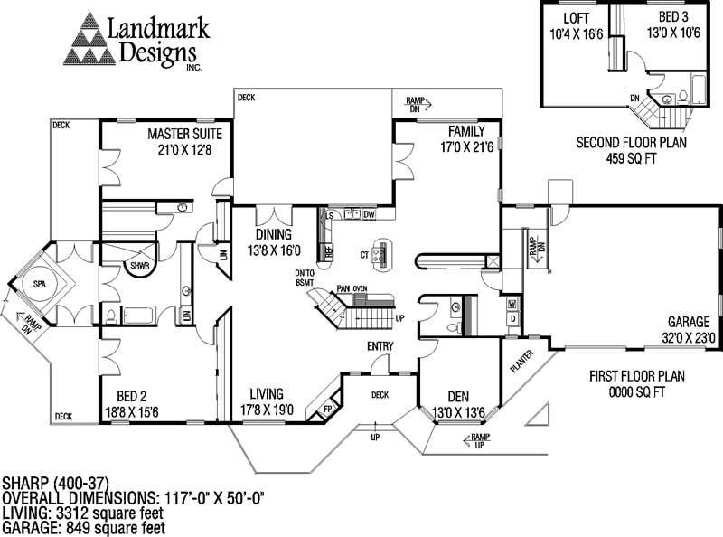Floor Plan First Story of Ranch Plan #145-1343