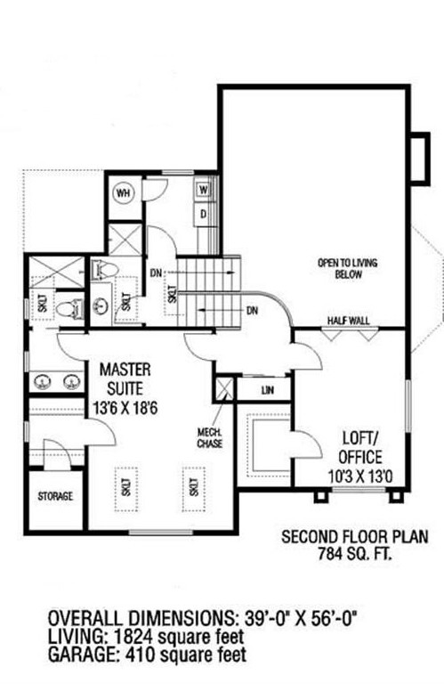 Floor Plan Second Story of Contemporary Plan #145-1345
