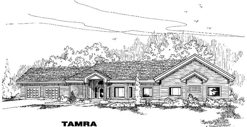 Front view of Ranch home (ThePlanCollection: House Plan #145-1349)