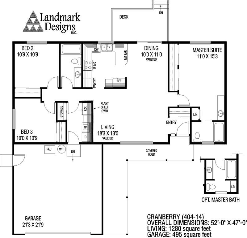 Floor Plan First Story of Ranch Plan #145-1352