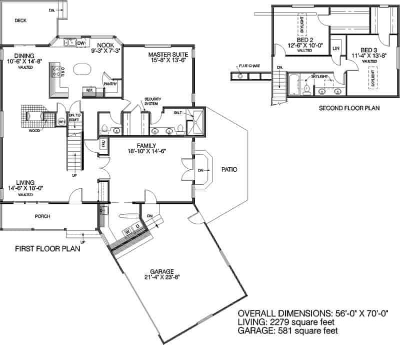 Floor Plan Main and Upper Levels of Country Plan #145-1371