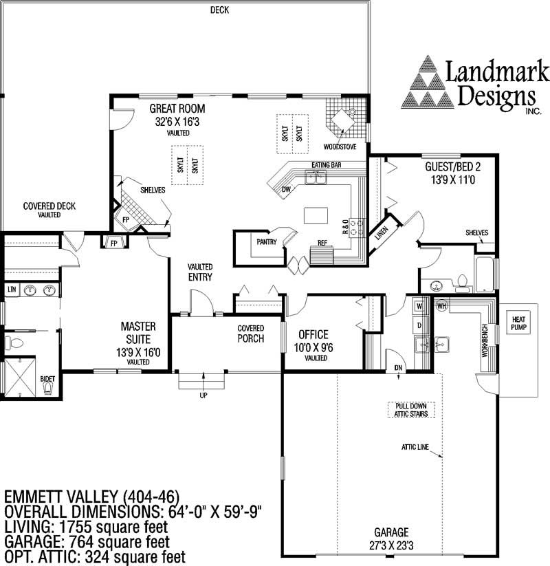 Floor Plan First Story of Ranch Plan #145-1374