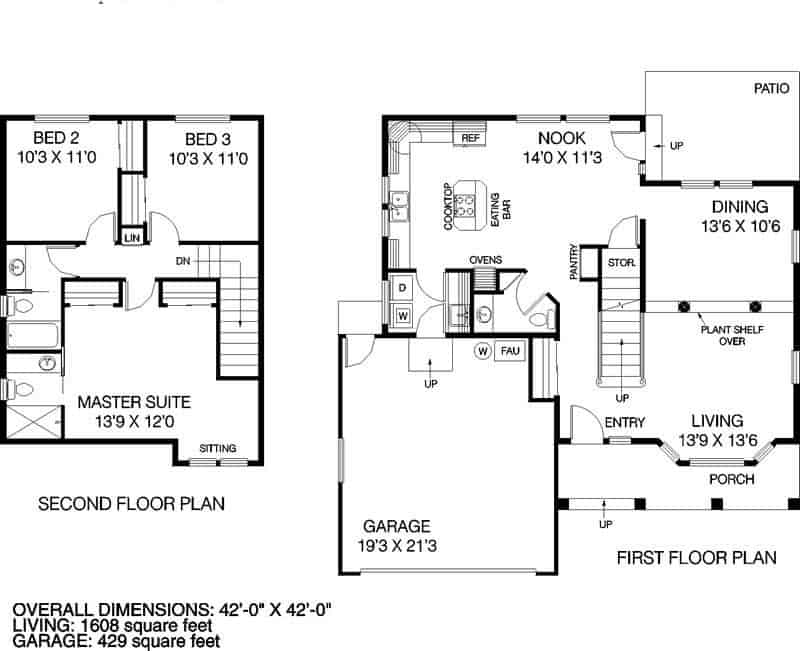 Floor Plans of Bungalow Plan #145-1397