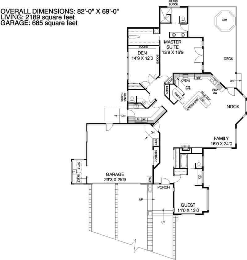 Floor Plan Main Level of Ranch Plan #145-1421