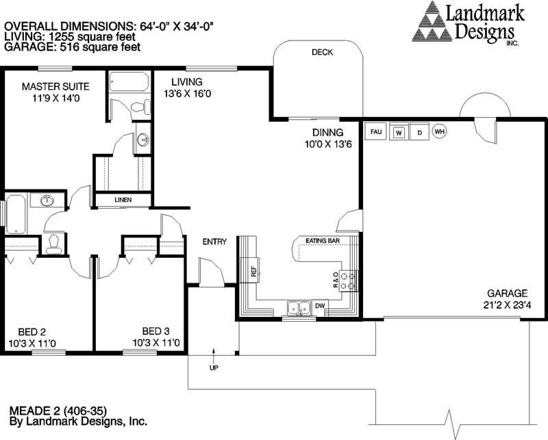 Floor Plan First Story of Ranch Plan #145-1436