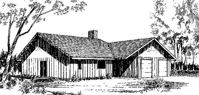 Front view of Ranch home (ThePlanCollection: House Plan #145-1439)