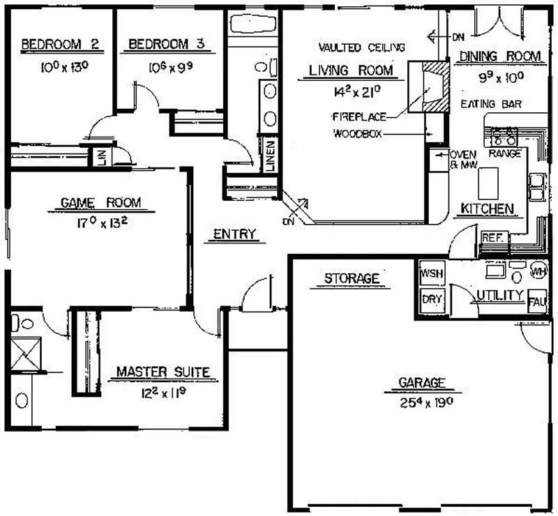 Floor Plan First Story of Ranch Plan #145-1439